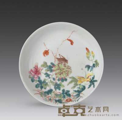 清光绪 粉彩花鸟盘 直径14.5cm